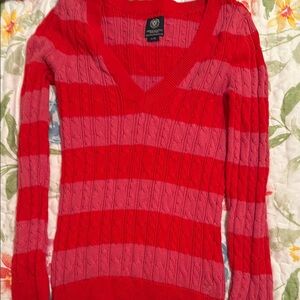 Red and Pink Striped Women's Sweater